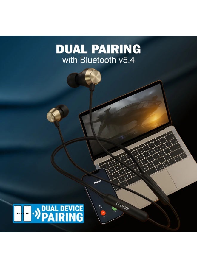 يونيكس سماعة Unix Torq N500 اللاسلكية على شكل نك باند | وضع اقتران مزدوج مع اتصال Bluetooth v5.4 | وقت تشغيل يصل إلى 42 ساعة مع مشغلات 10 مم | تقنية ENC لإلغاء الضوضاء لمكالمات واضحة | شحن سريع T - Image 3